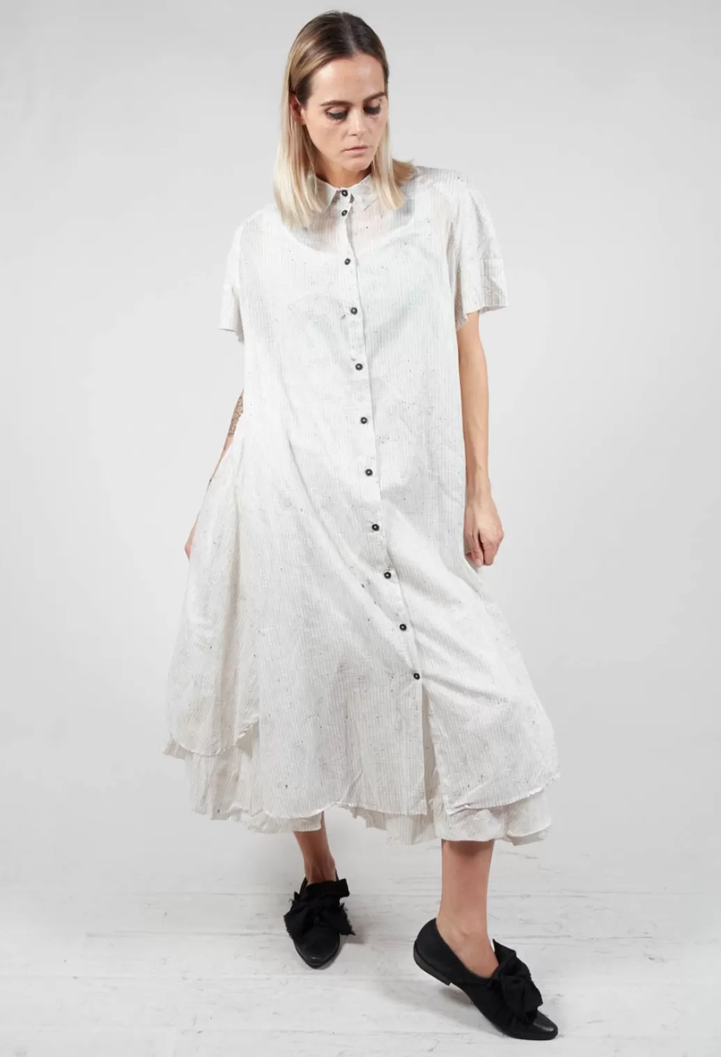 Skirts^Rundholz Black Label Bubble Hem Skirt With Pleat Detail In Landscape Pearl Stripe