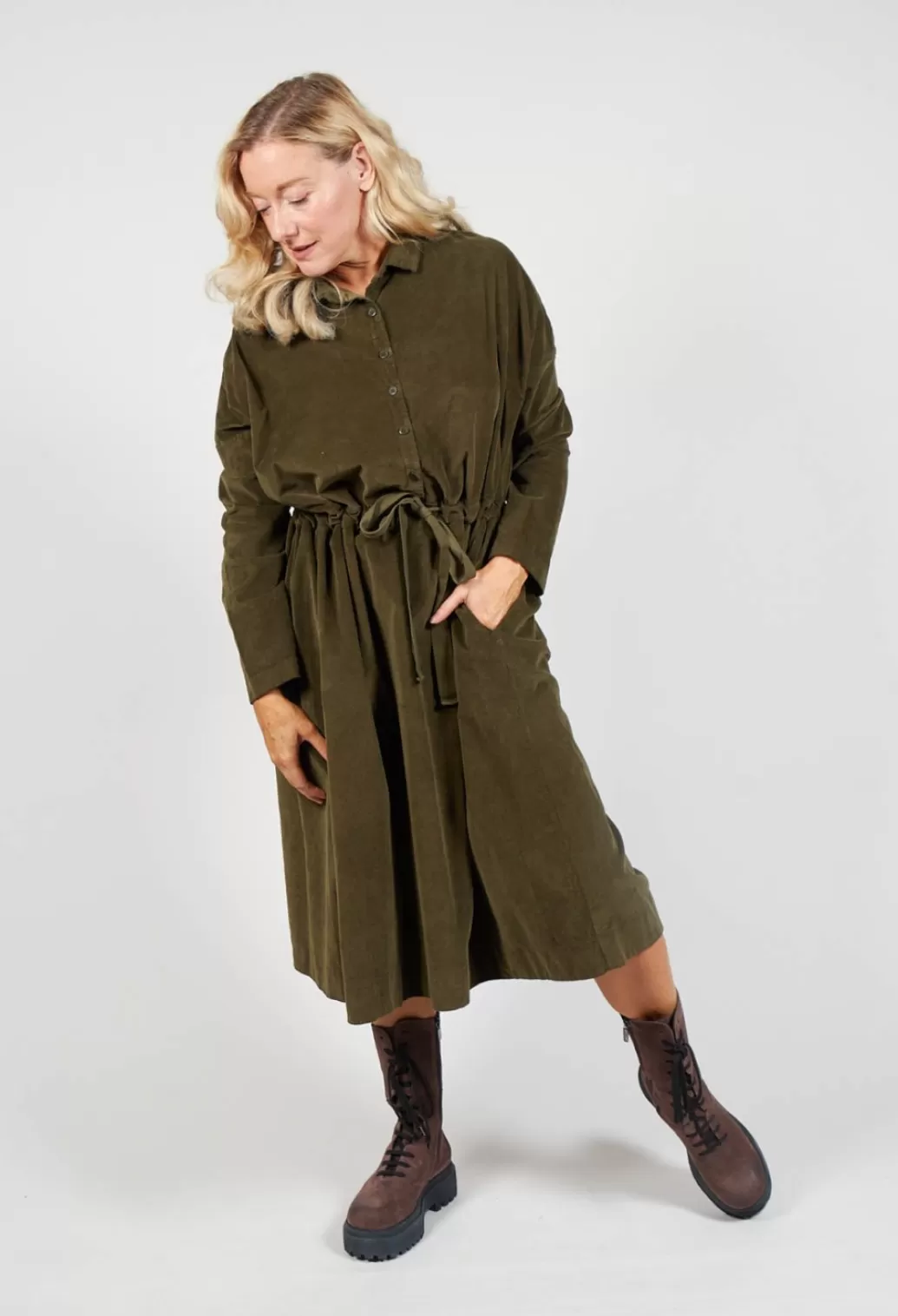 Dresses^Album Di Famiglia Collar Drawstring Dress In Olive