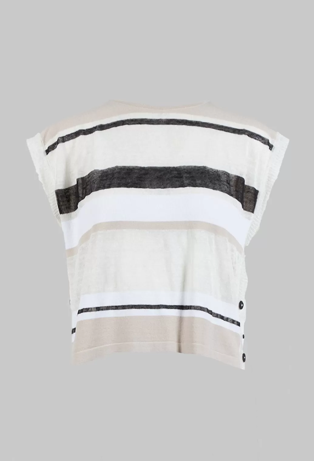 Jumpers^Sarah Pacini Cropped Knitted Top With Button Detail In Beige Stripe