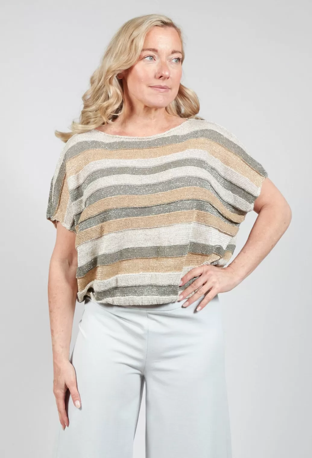 Jumpers^Sarah Pacini Cropped Metallic Stripe Knit