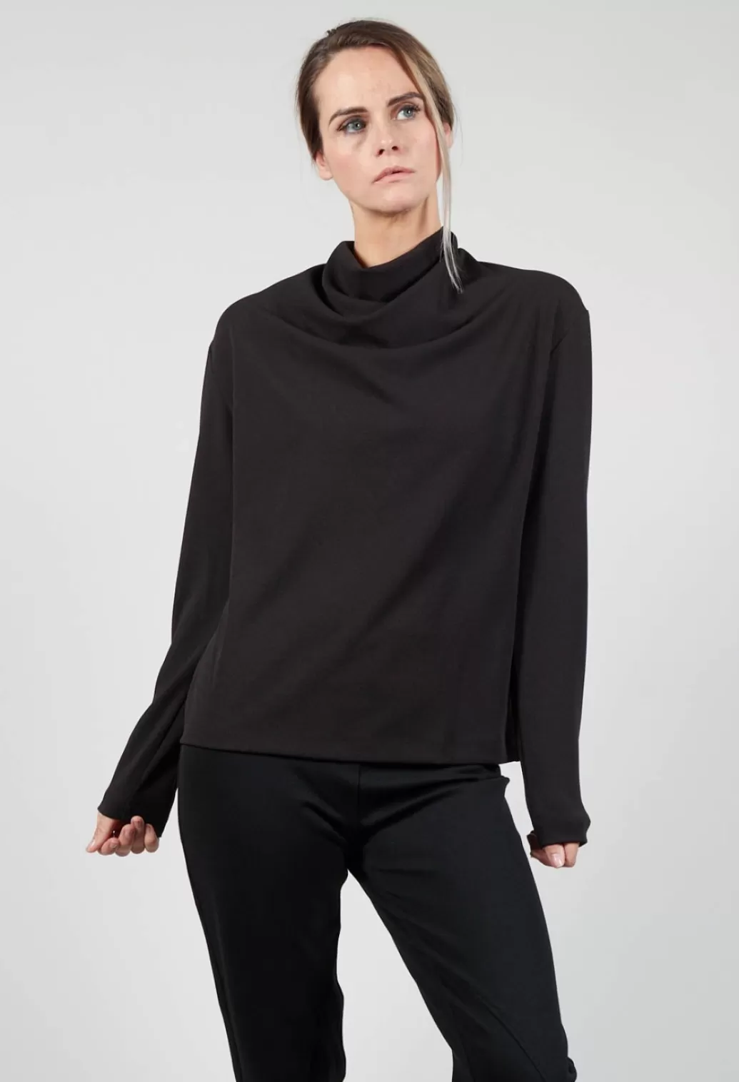 Shirts & Blouses^Xenia Design Draped Neck Blouse With Long Sleeves In Black
