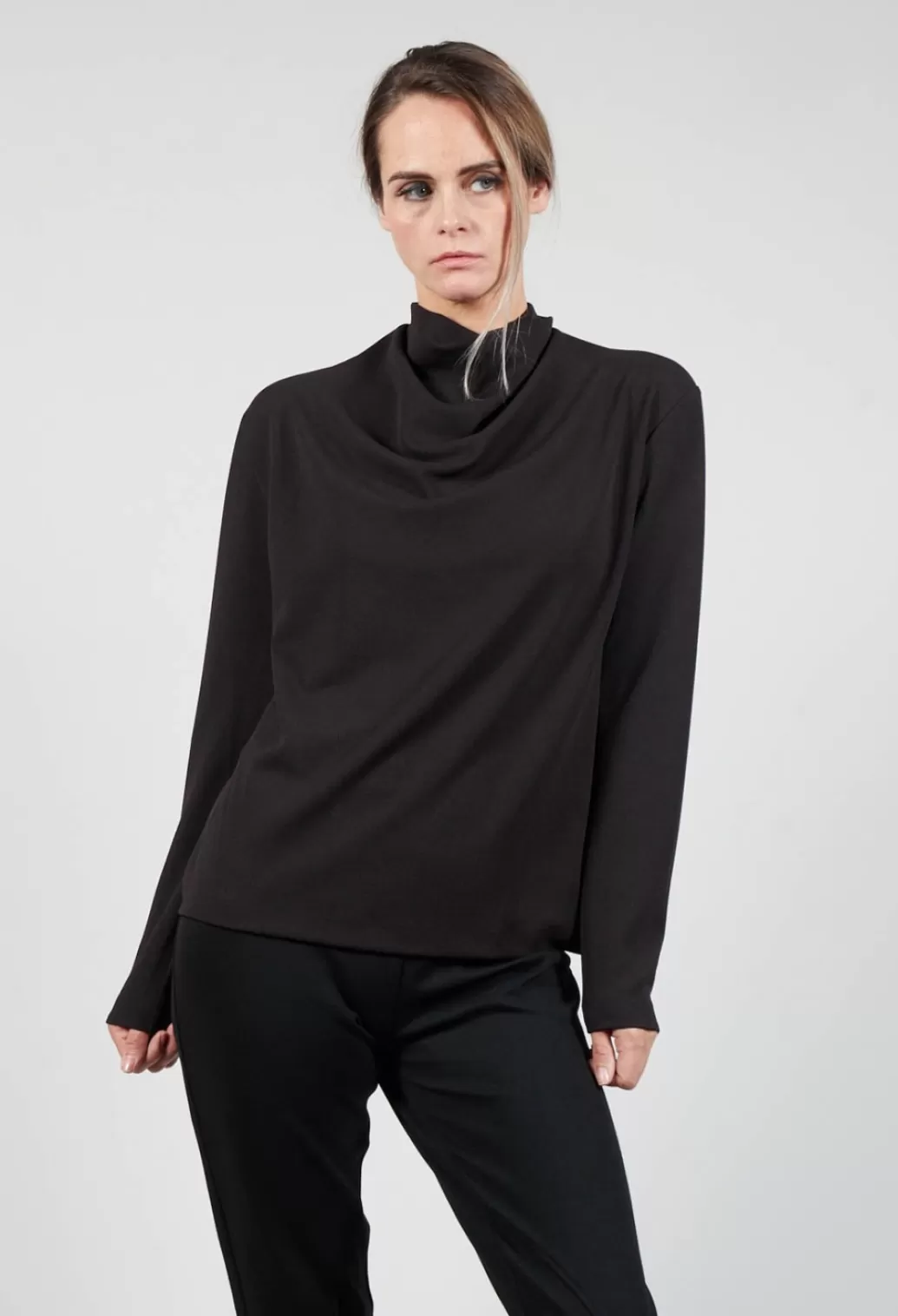 Shirts & Blouses^Xenia Design Draped Neck Top With Long Sleeves In Dark Grey