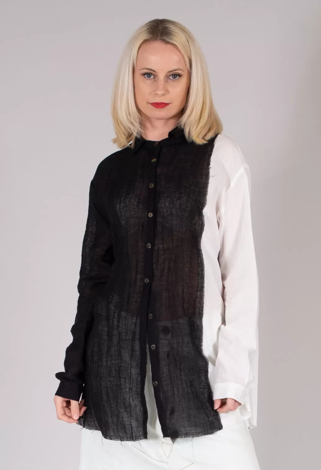 Shirts & Blouses^Marc Point Dual Fabric Shirt In Black And White