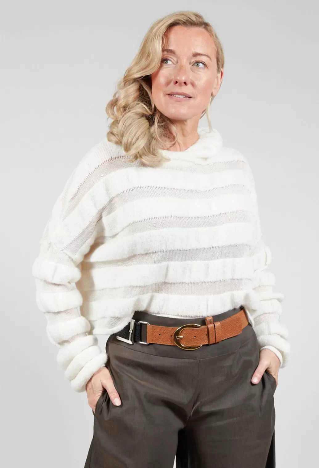 Jumpers^Sarah Pacini Funnel Neck Jumper With Stripe In Cream