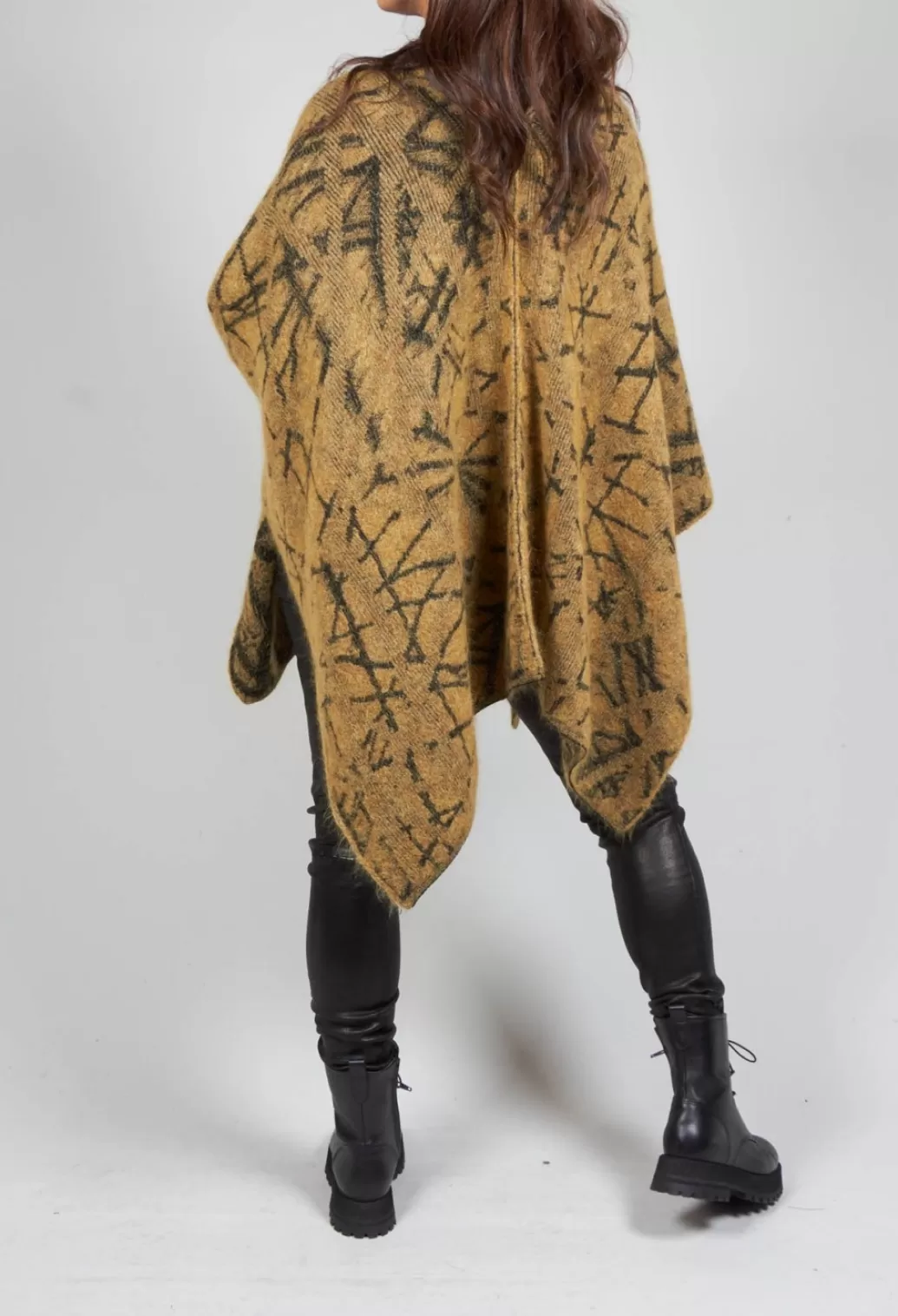 Jackets^Sarah Pacini High Button Neck Poncho With Black Pattern Detail In Mustard