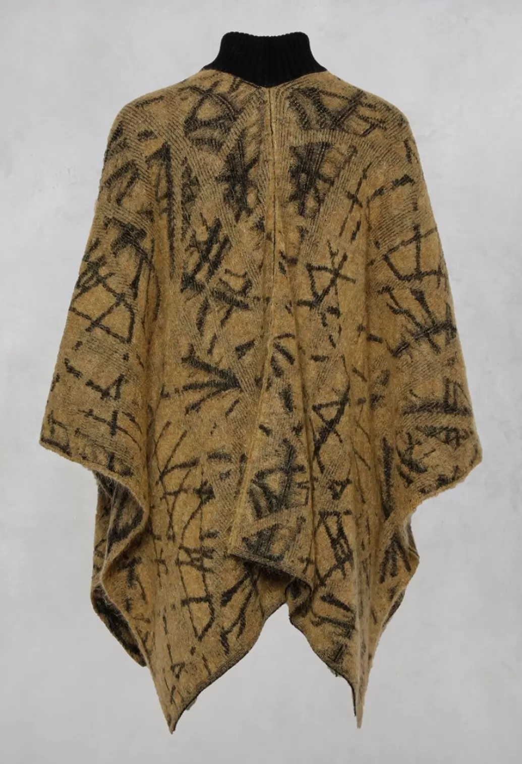 Jackets^Sarah Pacini High Button Neck Poncho With Black Pattern Detail In Mustard