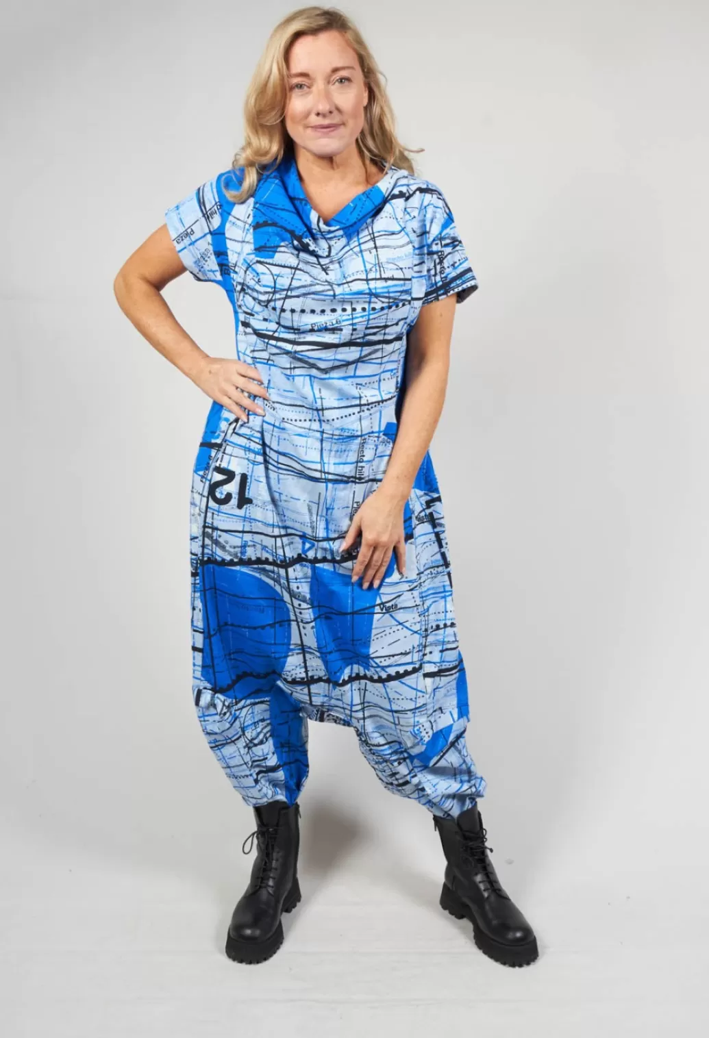 Jumpsuits^Rundholz Black Label Jersey Drop Crotch Jumpsuit With All Over Pattern In Blueberry Print