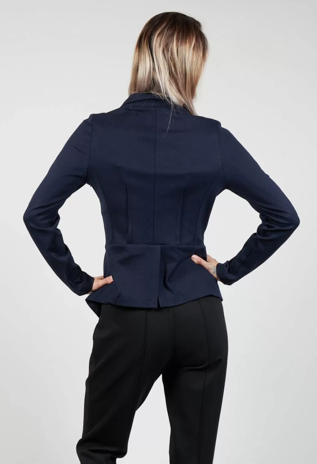 Jackets^Xenia Design Long Sleeve Jacket With Asymmetric Peplum Hem In Dark Blue