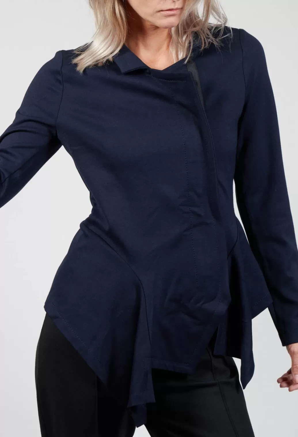 Jackets^Xenia Design Long Sleeve Jacket With Asymmetric Peplum Hem In Dark Blue