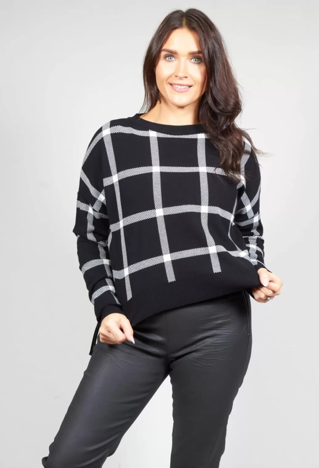 Jumpers^Sarah Pacini Long Sleeve Jumper With Check Design In Black
