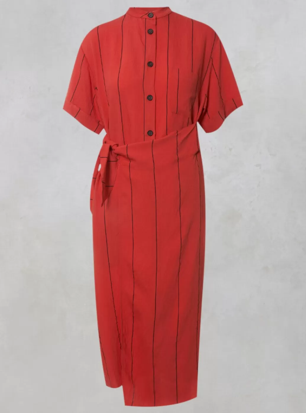 Dresses^Crea Concept Midi Shirt Dress With Tie Over In Coral And Black Stripe