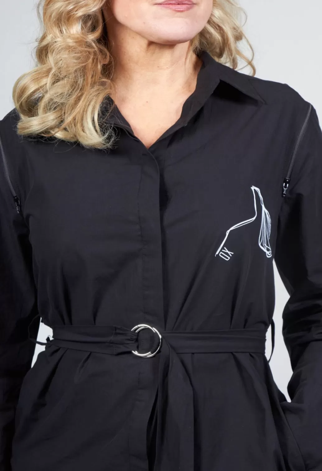 Dresses^Xenia Design Oversized Belted Shirt Dress With Pattern In Black