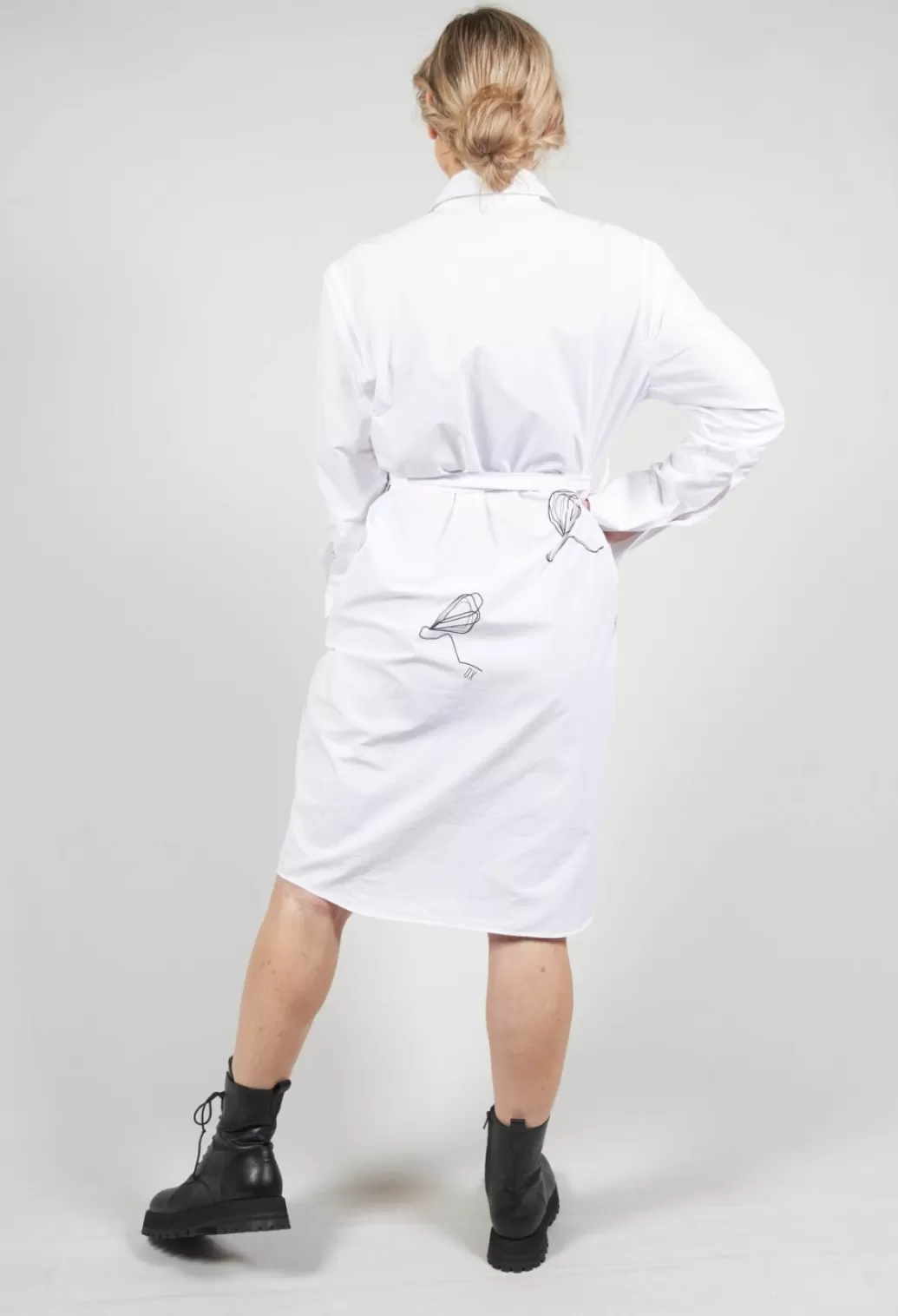 Dresses^Xenia Design Oversized Belted Shirt Dress With Pattern In White
