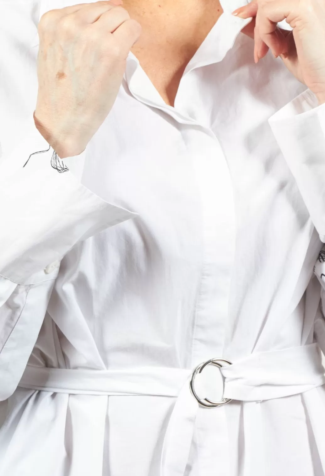 Dresses^Xenia Design Oversized Belted Shirt Dress With Pattern In White