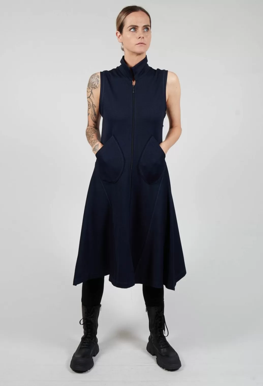 Dresses^Xenia Design Sleeveless A Line Dress With Front Zip In Dark Blue