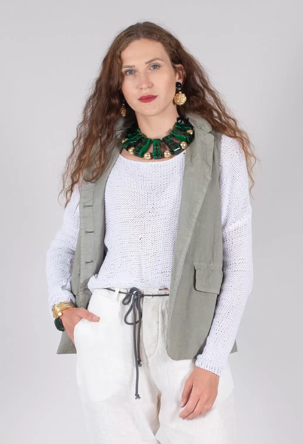 Jackets^Album Di Famiglia Sleeveless Blazer Cc In Stone Grey