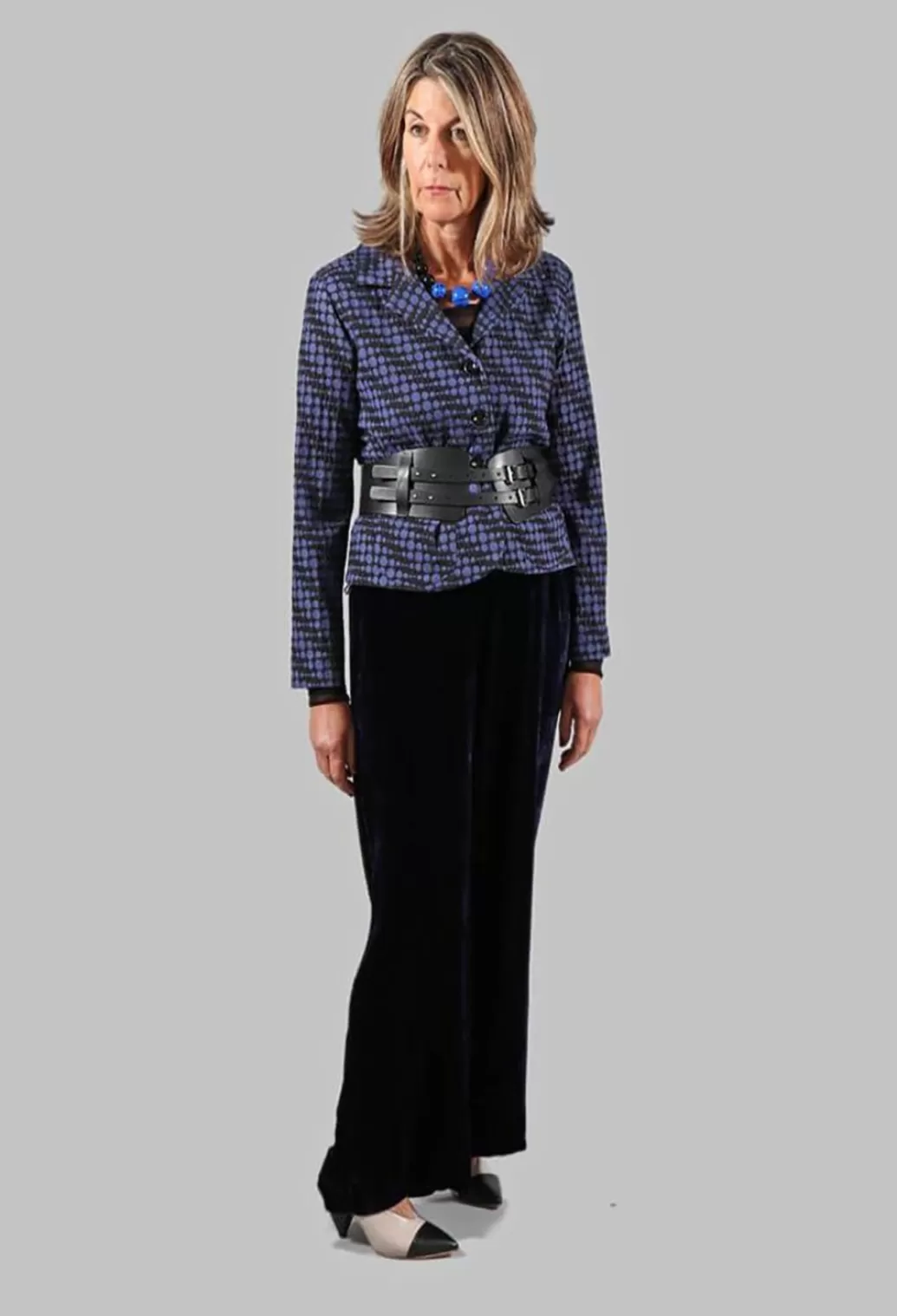 Jackets^Out of Xile Spotty Jacquard Short Jacket With Button Front In Blueberry