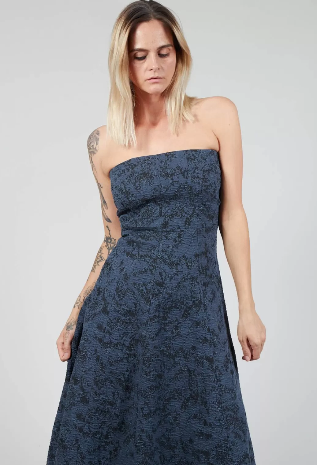 Dresses^Lilith Strapless Dress With Textured Pattern And Flared Skirt In Ink