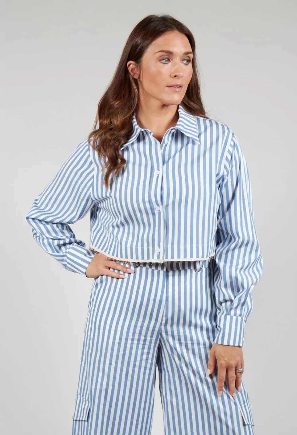 Shirts & Blouses^Beatrice B Striped Cropped Shirt In Hokusai Blue