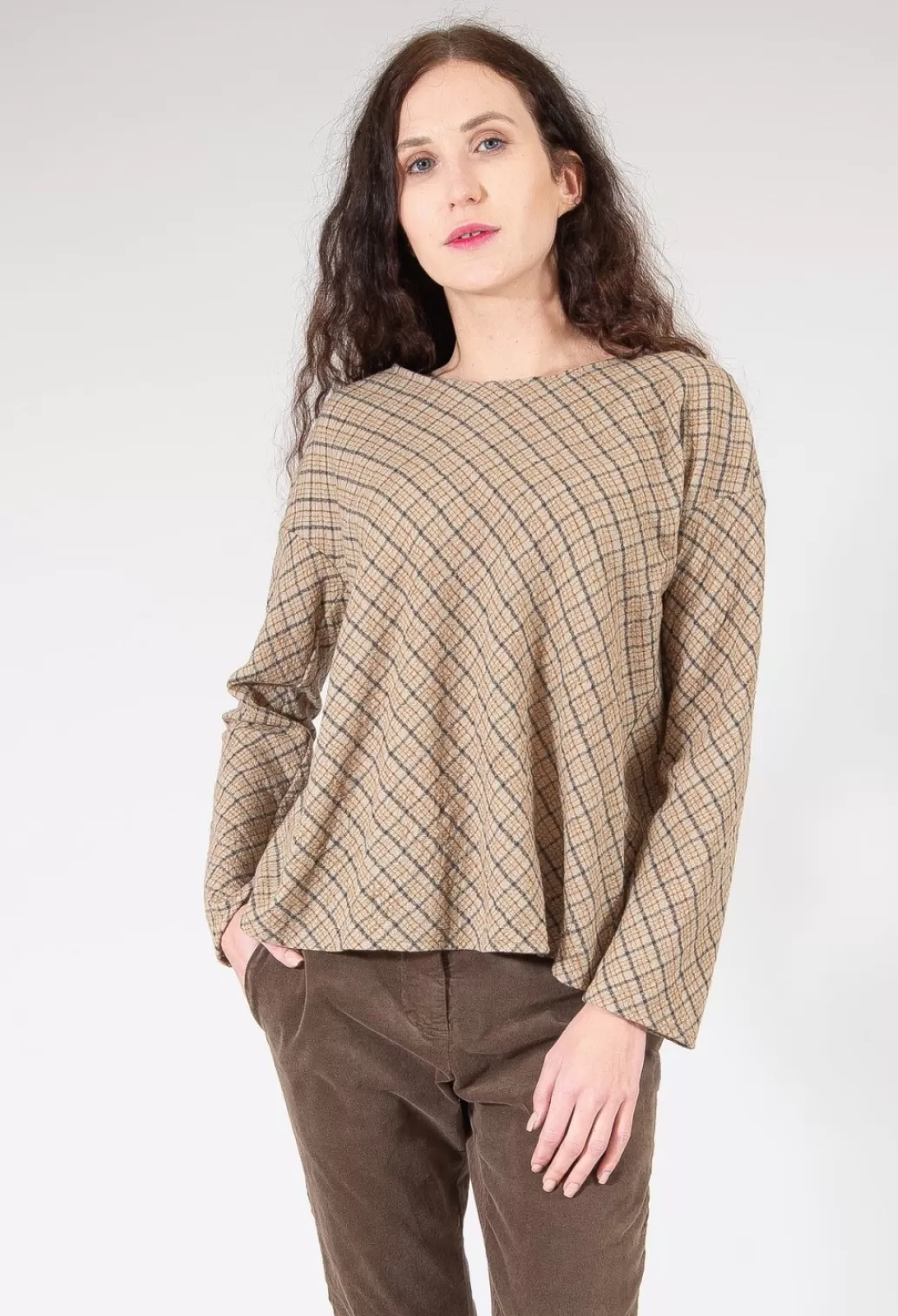 Shirts & Blouses^Album Di Famiglia Top With Tartan Wool In Beige