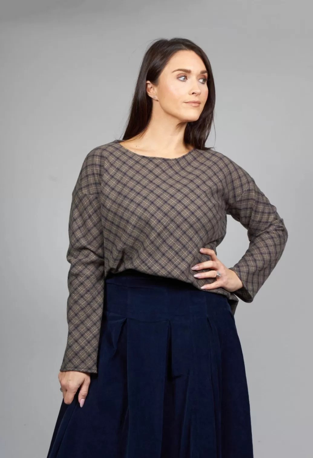Shirts & Blouses^Album Di Famiglia Top With Tartan Wool In Grey