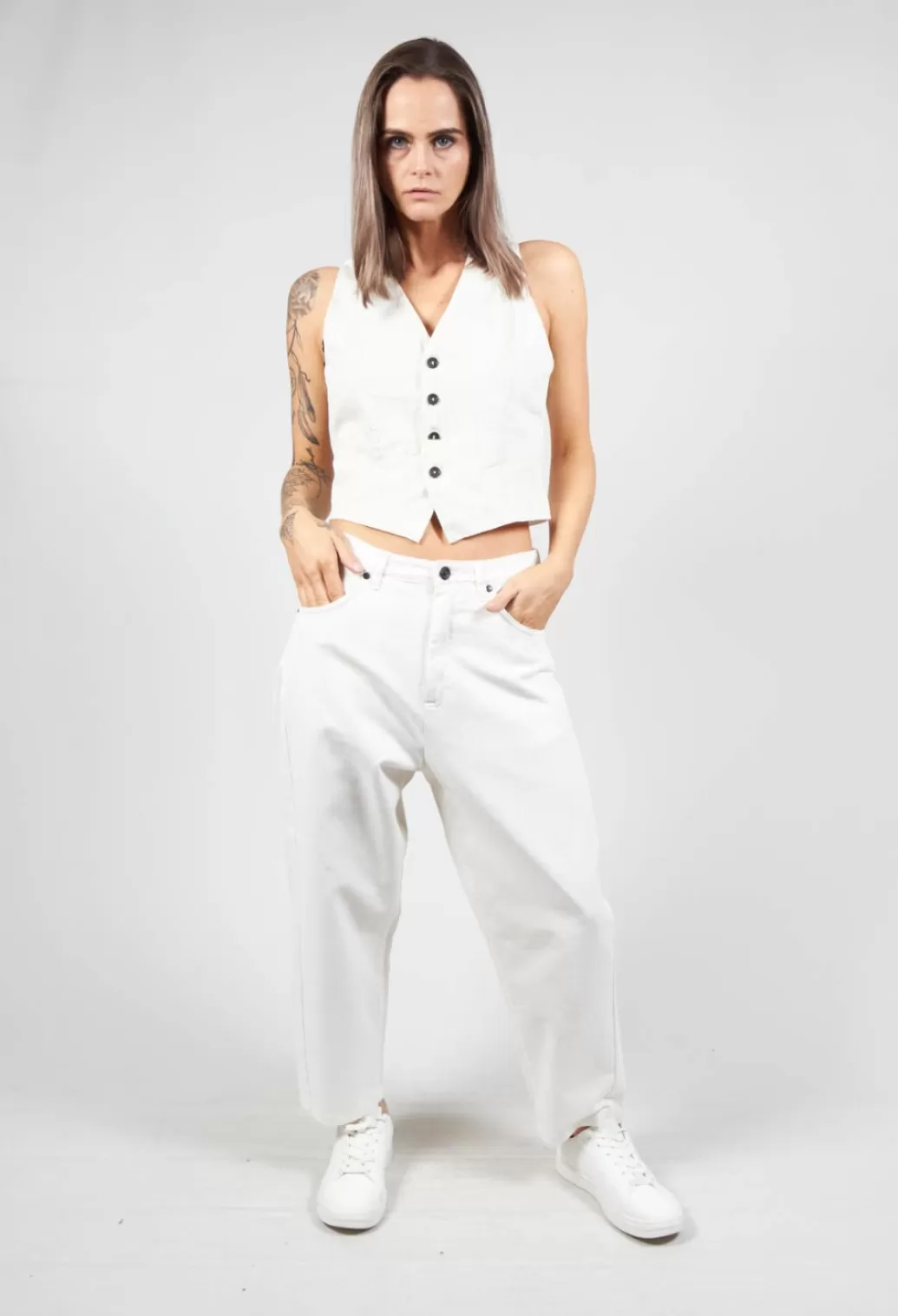Jackets^Nostra Santissima Waistcoat With Faux Front Pockets In White With Black Stripes